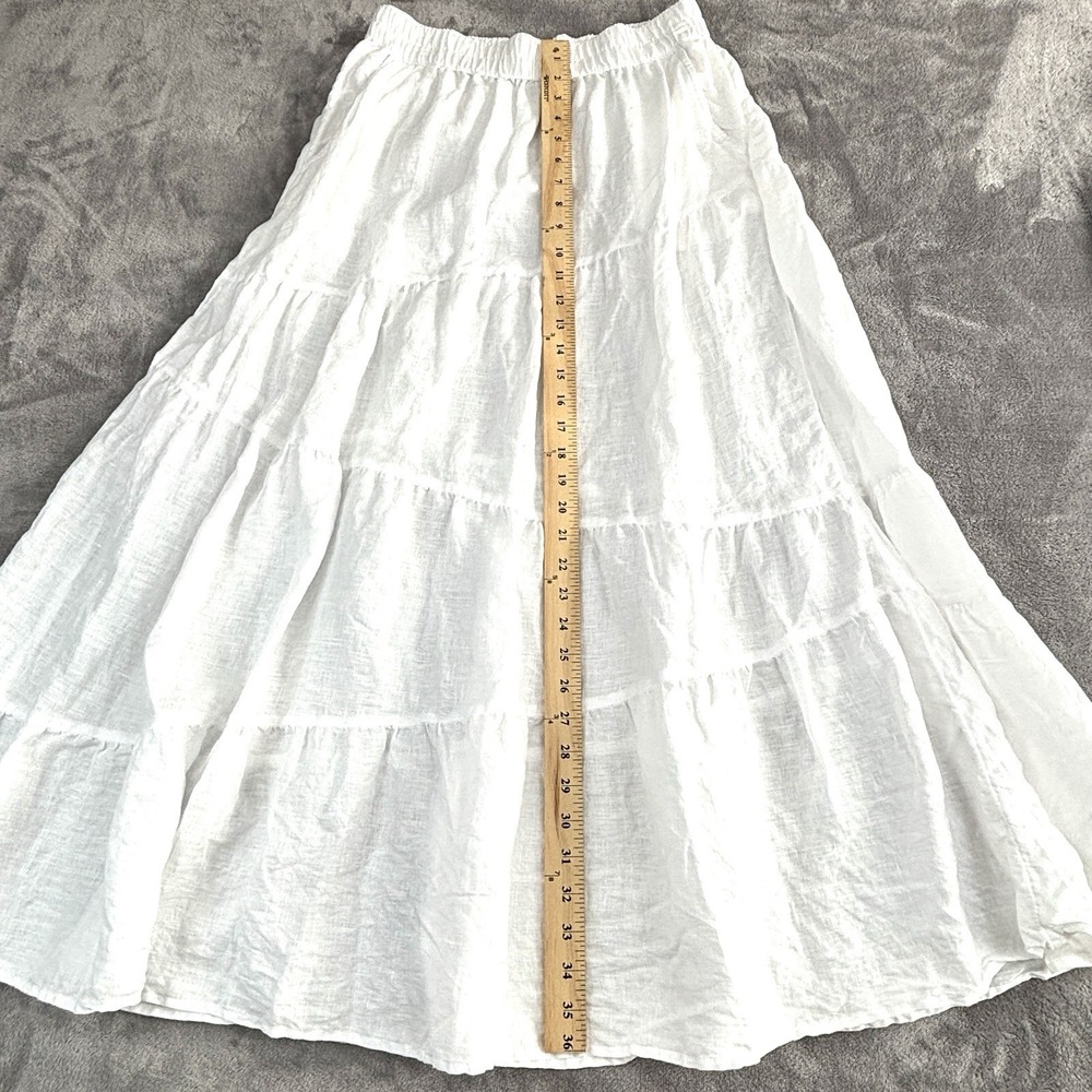 Rachel Zoe White 100% Linen Tiered Maxi Skirt Elastic Waist Pockets M - Picture 6 of 8